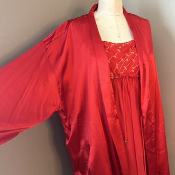 Vintage Victoria Secret Silky Red Nightgown and Robe Set Size Medium - Picture 4 of 12